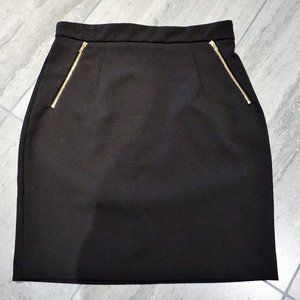 H & M Fitted Black Skirt Size 10 Pencil Skirt Gold